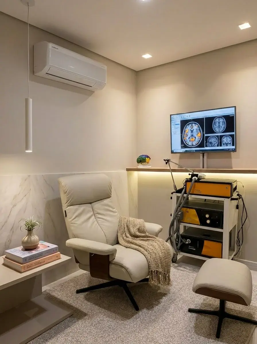 Sala de Estimulação Magnética Transcraniana (EMTr/rTMS) no Instituto InMind — equipamento Magstim